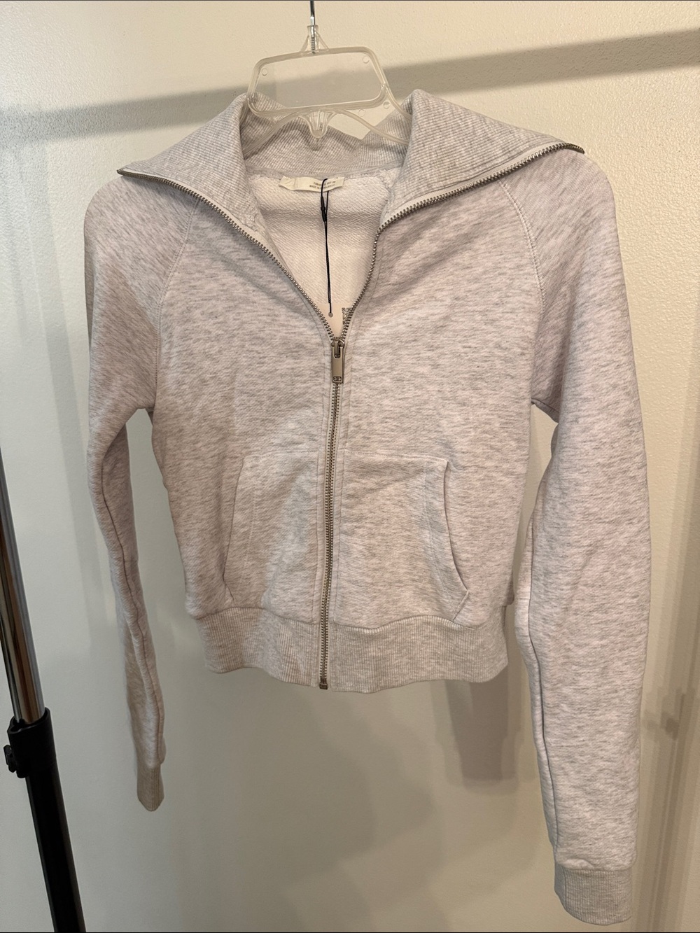 Zara Light Gray Women's Full-Zip Collared Swearshirr